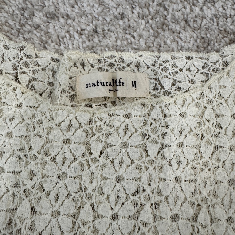 Natural Life Cream Lace Long Sleeve Top Boho Sheer Stretch Floral Size M - Picture 7 of 9